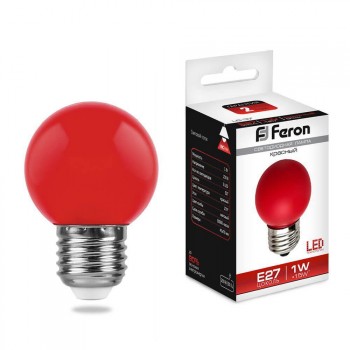 Лампа светодиодная Feron E27 1W Красный Шар Матовая LB-37 E27 1W Красный 25116 (Россия)