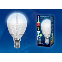 Лампа светодиодная Uniel (UL-00002417) E14 7W 4000K шар матовый LED-G45 7W/NW/E14/FR PLP01WH