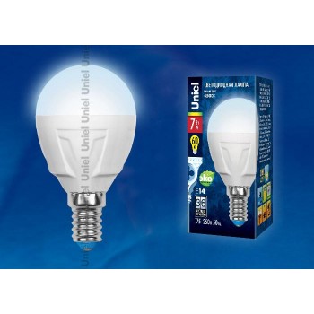 Лампа светодиодная (UL-00002417) E14 7W 4000K шар матовый LED-G45 7W/NW/E14/FR PLP01WH (Россия)