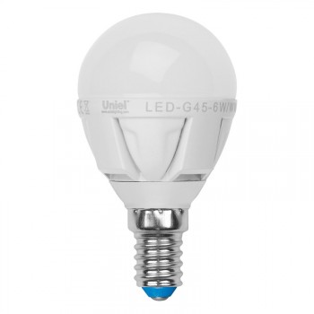 Лампа светодиодная (08140) E14 6W 3000K шар матовый LED-G45-6W/WW/E14/FR ALM01WH (Китай)