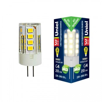 Лампа светодиодная Uniel G4 3W 3000K прозрачная LED-JC-220/3W/3000K/G4/CL GLZ09TR UL-00006742 (КИТАЙ)