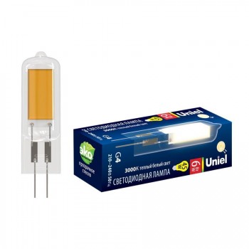 Лампа светодиодная Uniel G4 6W 3000K прозрачная LED-JC-220/6W/3000K/G4/CL GLZ08TR UL-00005065 (КИТАЙ)