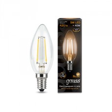 Лампа светодиодная Gauss E14 5W 2700К свеча прозрачная 1/10/50 103801105