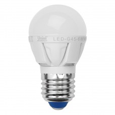 Лампа светодиодная Uniel (UL-00000774) E27 7W 3000K шар матовый LED-G45-7W/WW/E27/FR PLP01WH