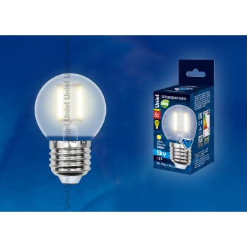 Лампа светодиодная (UL-00000302) Е27 6W 3000K шар матовый LED-G45-6W/WW/E27/FR PLS02WH (Китай)