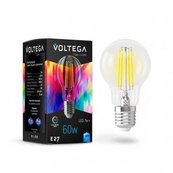 Лампа светодиодная Voltega E27 7W 4000K прозрачная VG10-A60E27cold7W-FHR 7155 (ГЕРМАНИЯ)