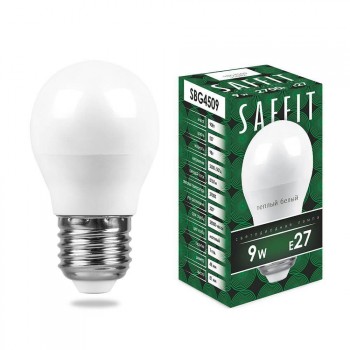 Лампа светодиодная Saffit E27 9W 2700K Шар Матовая SBG4509 55082 (Китай)