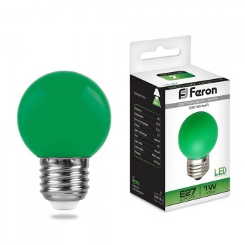 Лампа светодиодная Feron E27 1W Зеленый Шар Матовая LB-37 25117 (Россия)