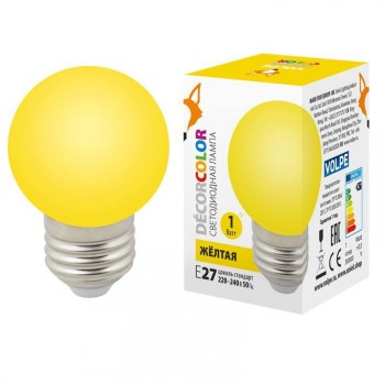 Лампа декоративная светодиодная (UL-00005649) Volpe E27 1W желтая LED-G45-1W/YELLOW/E27/FR/С (Китай)
