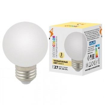 Лампа светодиодная Volpe E27 3W 3000K матовая LED-G60-3W/3000K/E27/FR/С UL-00006955 (КИТАЙ)