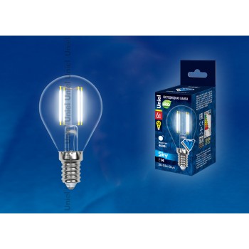 Лампа светодиодная (UL-00001371) E14 6W 4000K шар прозрачный LED-G45-6W/NW/E14/CL PLS02WH (Китай)