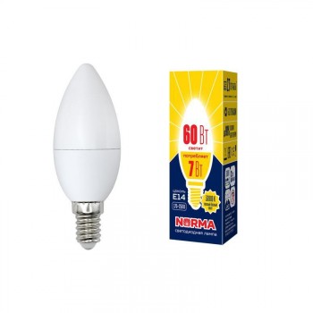 Лампа светодиодная (UL-00003796) E14 7W 3000K матовая LED-C37-7W/WW/E14/FR/NR (Китай)