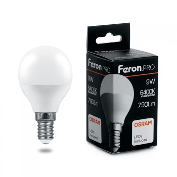 Лампа светодиодная Feron Pro E14 9W 6400K матовая LB-1409 38079 (РОССИЯ)