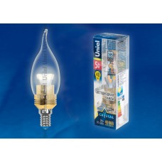 Лампа светодиодная Uniel (10059) E14 5W 3000K свеча на ветру прозрачная LED-CW37P-5W/WW/E14/CL ALC02GD