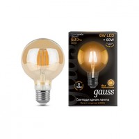 Лампа светодиодная Gauss филаментная G95 E27 6W Golden 2400K шар прозрачный 1/20 105802006