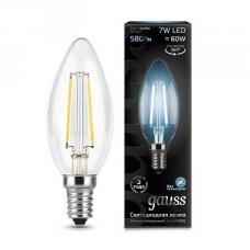 Лампа светодиодная Gauss филаментная E14 7W 4100К свеча прозрачная 103801207