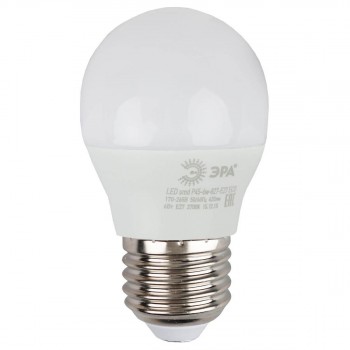 Лампа светодиодная ЭРА E27 6W 4000K шар матовый ECO LED P45-6W-840-E27 (Россия)