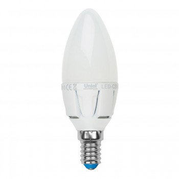 Лампа светодиодная (UL-00000768) E14 7W 3000K свеча матовая LED-C37-7W/WW/E14/FR PLP01WH (Китай)