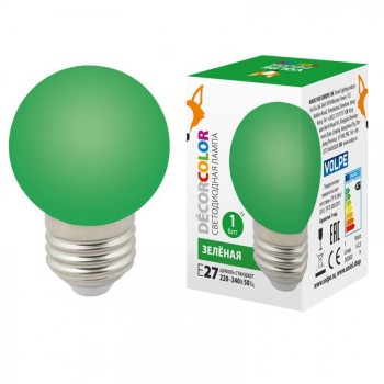 Лампа декоративная светодиодная (UL-00005648) Volpe E27 1W зеленая LED-G45-1W/GREEN/E27/FR/С (Китай)