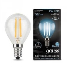 Лампа светодиодная Gauss филаментная E14 7W 4100К шар прозрачный 105801207