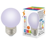 Лампа декоративная светодиодная (UL-00005808) Volpe E27 1W RGB LED-G45-1W/RGB/E27/FR/С