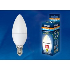 Лампа светодиодная Uniel (UL-00001570) E14 6W 4000K свеча матовая LED-C37-6W/WW+NW/E14/FR PLB01WH