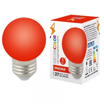 Лампа декоративная светодиодная (UL-00005646) Volpe E27 1W красная LED-G45-1W/RED/E27/FR/С (Китай)