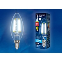 Лампа светодиодная Uniel (UL-00001373) E14 6W 4000K свеча прозрачная LED-C35-6W/NW/E14/CL PLS02WH
