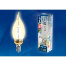 Лампа светодиодная Uniel (10060) E14 5W 3000K свеча на ветру матовая LED-CW37P-5W/WW/E14/FR ALC02GD