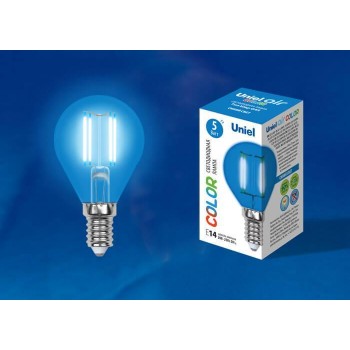 Лампа светодиодная (UL-00002989) E14 5W шар синий LED-G45-5W/BLUE/E14 GLA02BL (Китай)