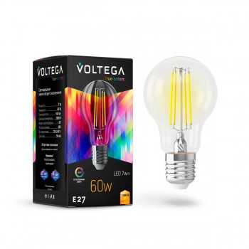 Лампа светодиодная Voltega E27 7W 2800K прозрачная VG10-A60E27warm7W-FHR 7154 (ГЕРМАНИЯ)