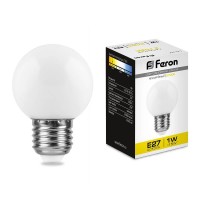 Лампа светодиодная Feron E27 1W 2700K Шар Матовая LB-37 25878