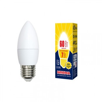 Лампа светодиодная (UL-00003799) E27 7W 3000K матовая LED-C37-7W/WW/E27/FR/NR (Китай)