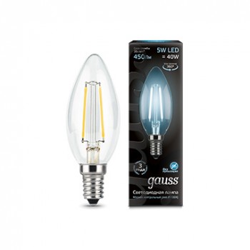 Лампа светодиодная E14 5W 4100K свеча прозрачная 103801205 (Россия)