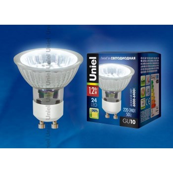 Лампа светодиодная (04008) GU10 1,2W 6000-6400K прозрачная LED-JCDR-SMD-1,2W/DW/GU10 85 Lm (Китай)