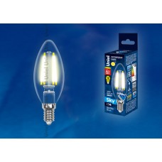 Лампа светодиодная Uniel (UL-00000199) E14 6W 3000K свеча прозрачная LED-C35-6W/WW/E14/CL PLS02WH