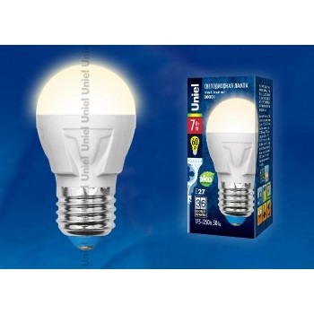 Лампа светодиодная (UL-00002420) E27 7W 3000K шар матовый LED-G45 7W/WW/E27/FR PLP01WH (Россия)