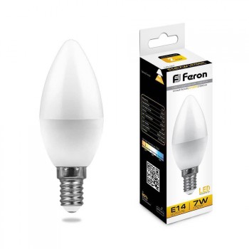 Лампа светодиодная Feron E14 7W 2700K Свеча Матовая LB-97 25475 (Россия)