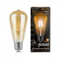 Лампа светодиодная Gauss филаментная ST64 E27 6W Golden 2400К шар прозрачный 1/10/40 102802006
