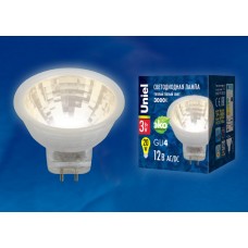 Лампа светодиодная Uniel (UL-00001700) GU4 3W 3000K полусфера прозрачная LED-MR11-3W/WW/GU4 GLZ21TR