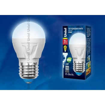 Лампа светодиодная (UL-00002418) E27 7W 4000K шар матовый LED-G45 7W/NW/E27/FR PLP01WH (Россия)