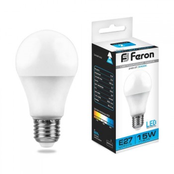 Лампа светодиодная Feron E27 15W 6400K Шар Матовая LB-94 25630 (Россия)
