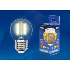 Лампа светодиодная Uniel филаментная E27 5W 3000K шар прозрачный LED-G45-5W/WW/E27/CL/MB GLM10TR