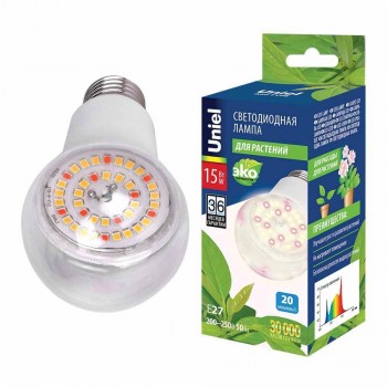 Лампа светодиодная для растений Uniel E27 15W прозрачная LED-A60-15W/SPFB/E27/CL PLP30WH UL-00007405 (КИТАЙ)